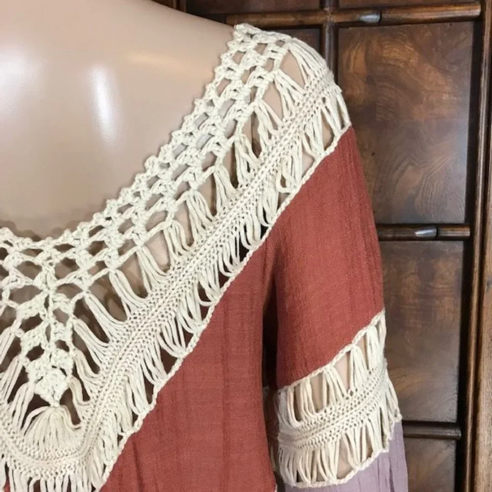 Chevron Crochet and Refined Gauze Cotton Blend Boho Top
